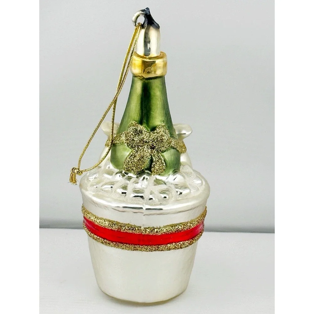 Vintage Millennium 2000 Christmas Ornament. Champagne In Bucket Hand Blown Glass